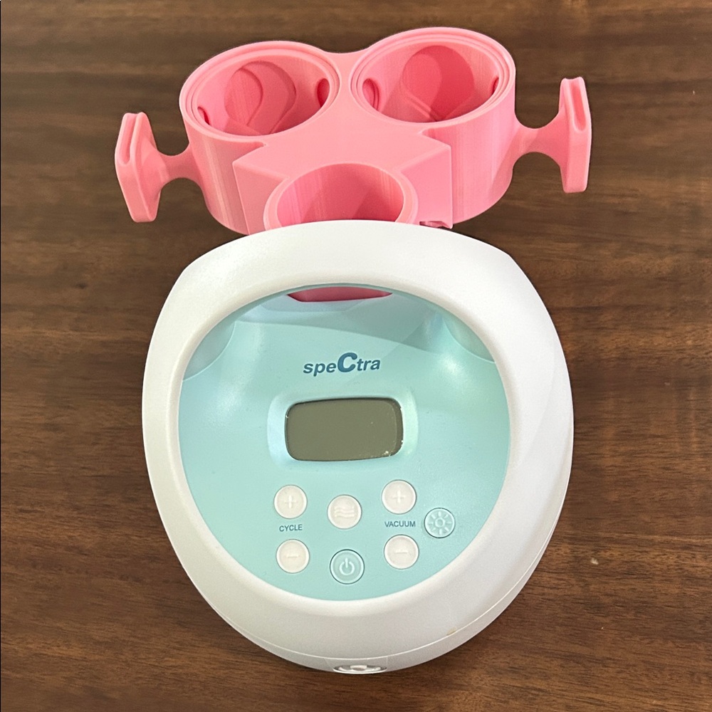 Spectra S1 Electric Breast Pump - White & Mint with Pink Bottle Holder